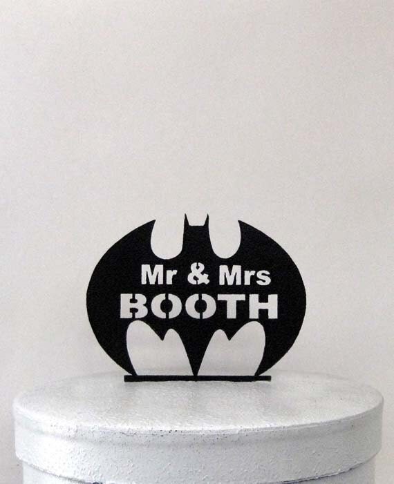 Custom Wedding Cake Topper - Batman symbol with Mr & Mrs name