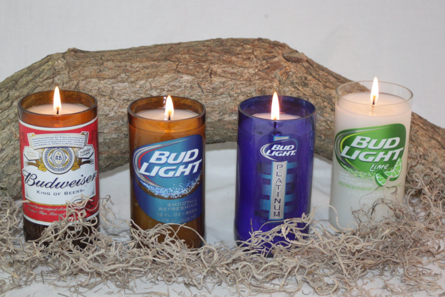 Beer Bottle Candle Upcycled from Budweiser and Bud Light Beer