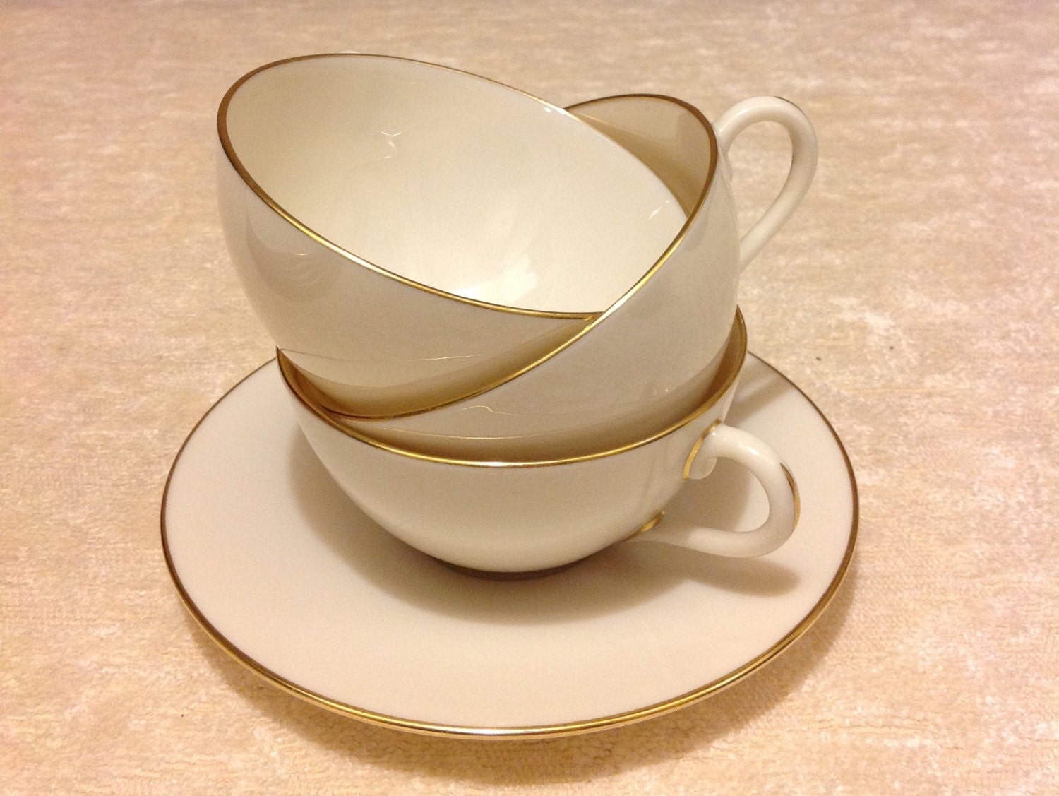 Lenox China 3 tea cups 1 saucer Olympia pattern creamy Ivory