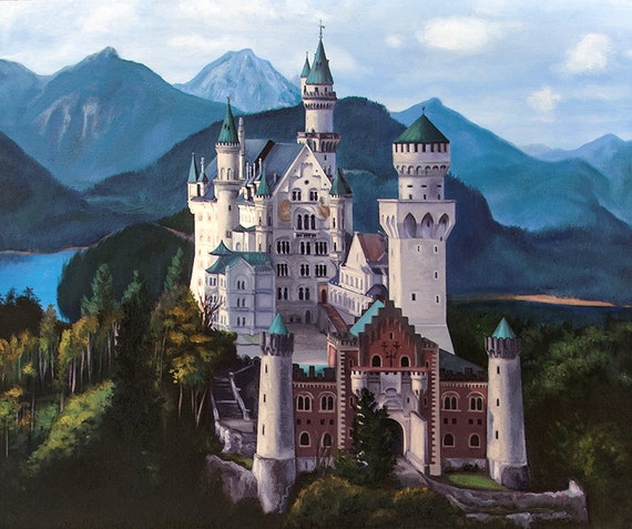 Fairy Tale Neuschwanstein Castle Oil Painting Art Print 8x10