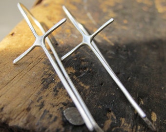 CROSS Earrings • STERLING SILVER • Small or Large Cross Earrings • Metalwork Earrings • Cross Jewelry • Modern Christian jewelry