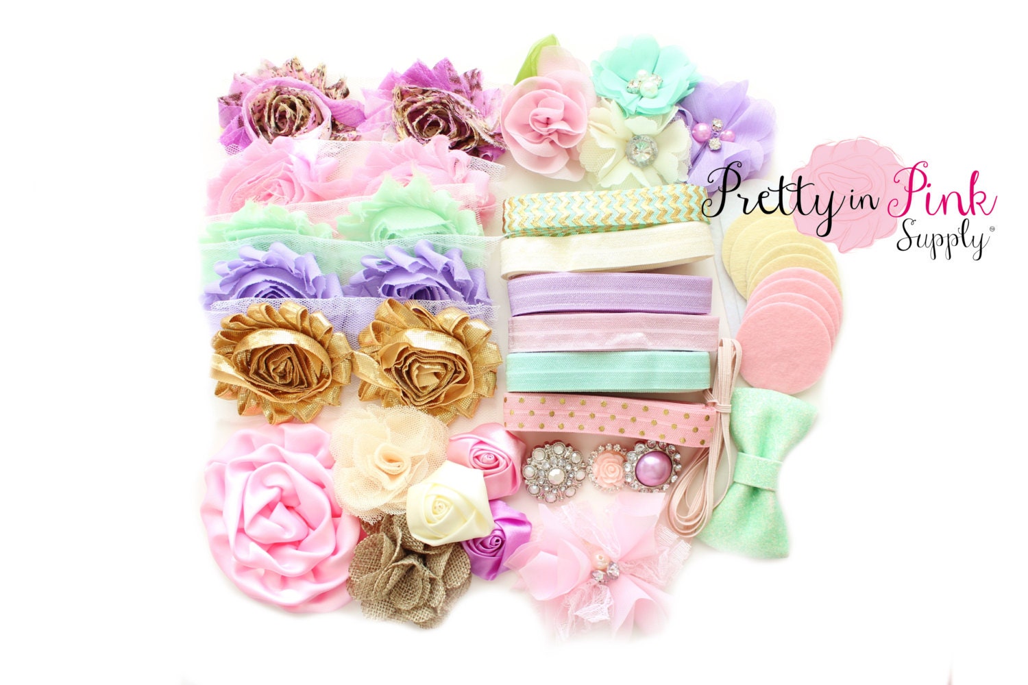 Baby Girl DIY Headband Kit Baby Shower Station Elastics