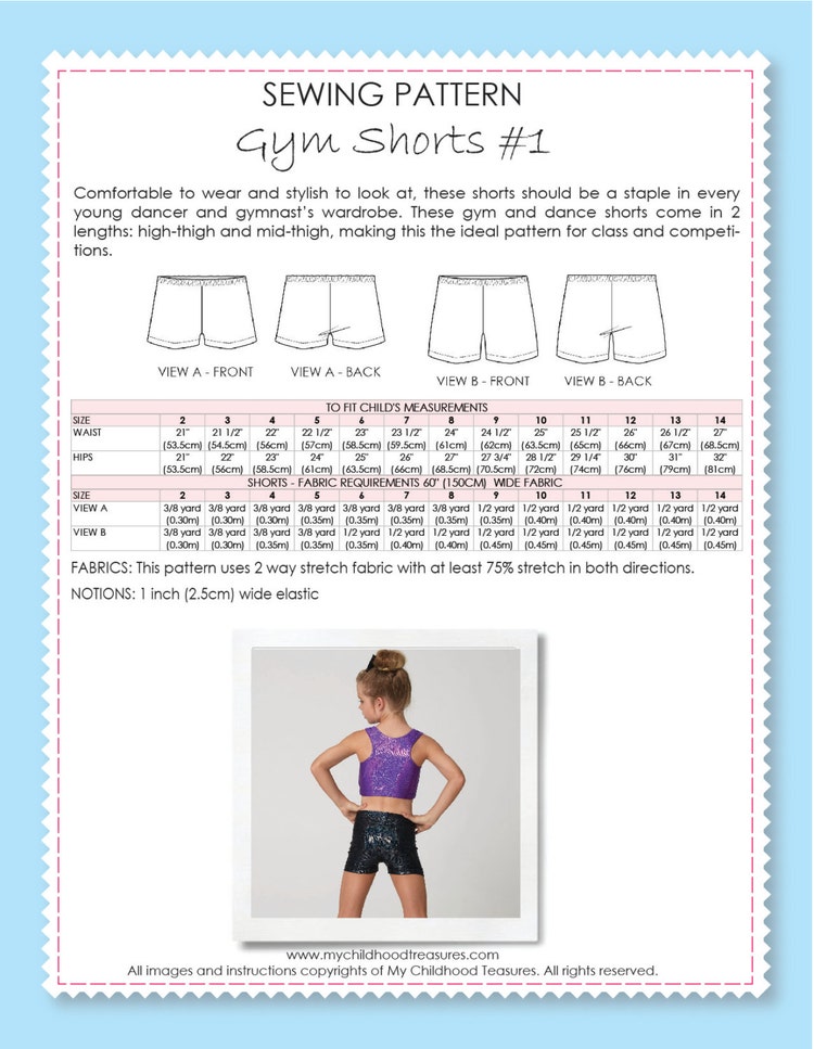 Dance shorts pattern girls leotard pattern by MyChildhoodTreasures