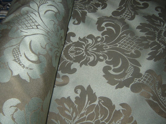 Silver Blue and Grey Damask Pattern Fabric By the by GriffinLane