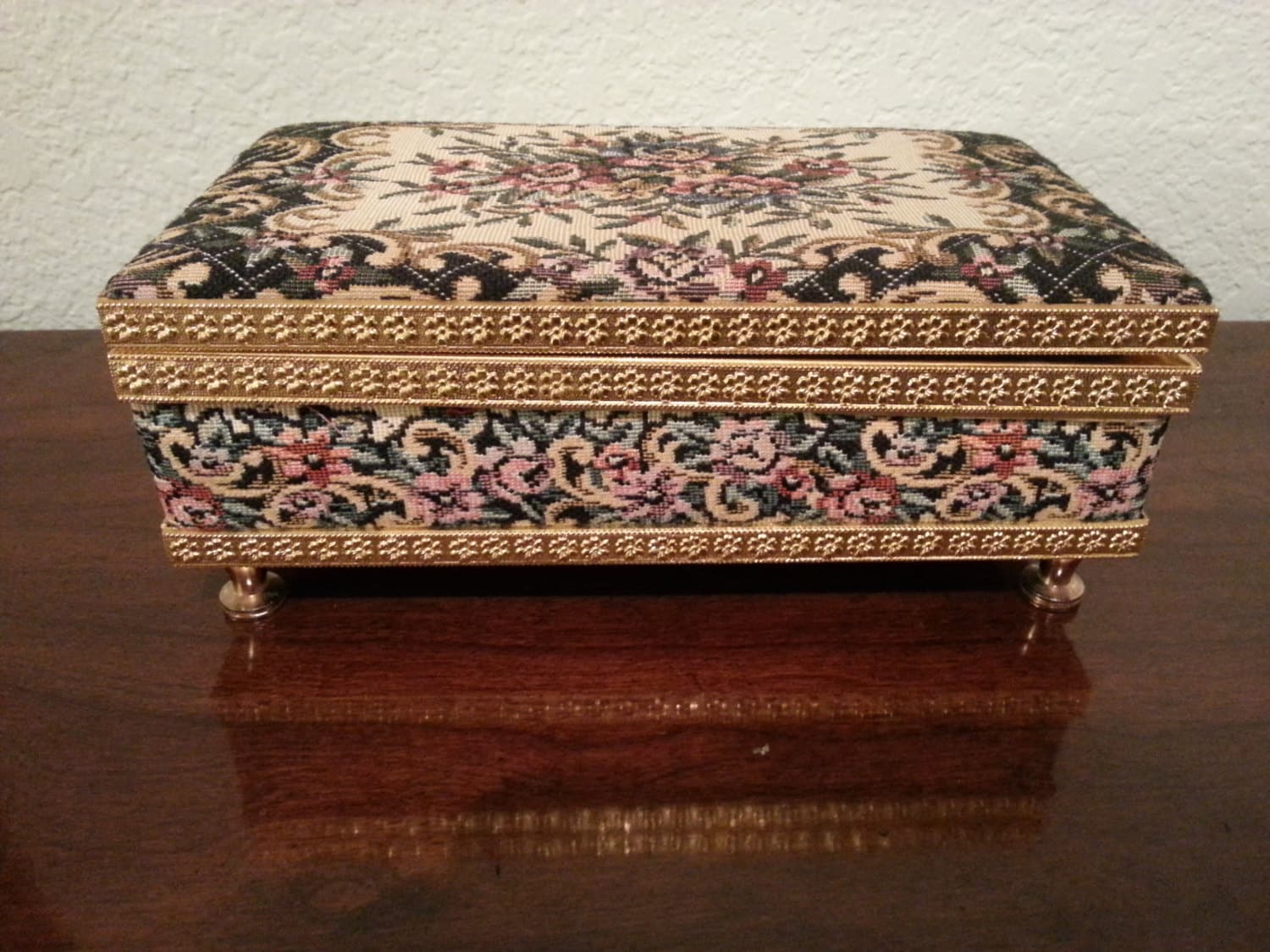 Beautiful Fabric Covered Jewelry Box made in Japan missing