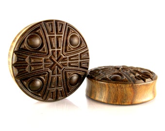 Shield 05 Organic Wooden Pattern Ear Plugs/Ear Gauges 10mm-40mm/Custom