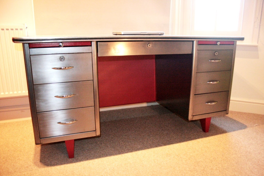 1950’s Polished Steel Engineers Desk bespoke colour schemes available