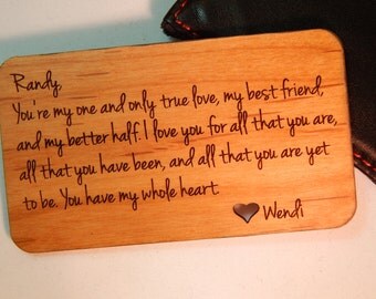 Wood Engraved Wallet Insert, Custom Personalized Wallet Card Engraved Wallet Card, Anniversary Wedding Groom's Father's Day Gift