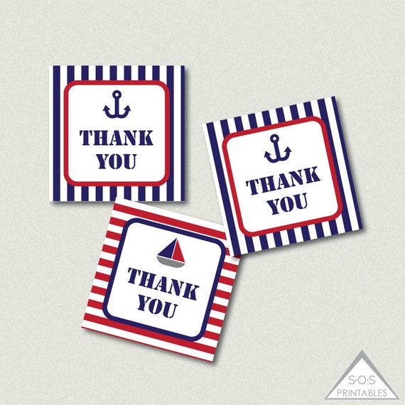 blue and red nautical thank you tags printable pdf instant