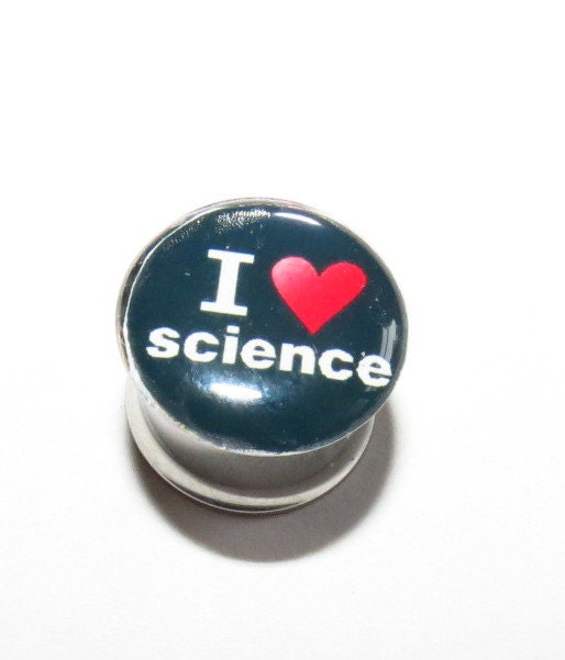 Stainless Steel I Heart Science Double Saddle Plugs -Punk Cyber Steampunk Hippie Body Jewelry