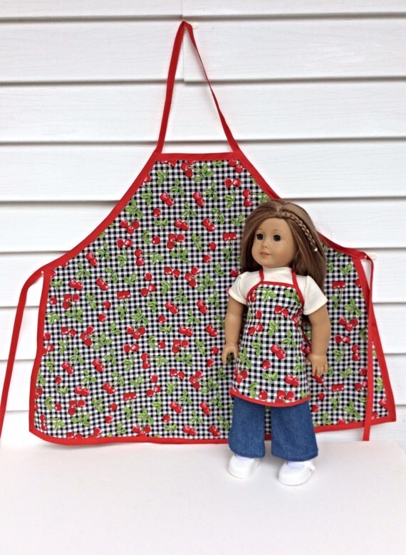 18 Inch Doll and Girl Matching Aprons Cherry by DonnaDesigned