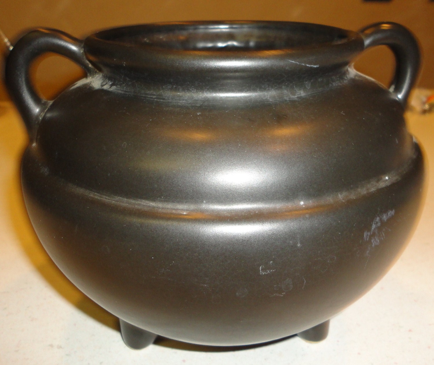 Roseville Pottery Black Cauldron Planter Pot Halloween