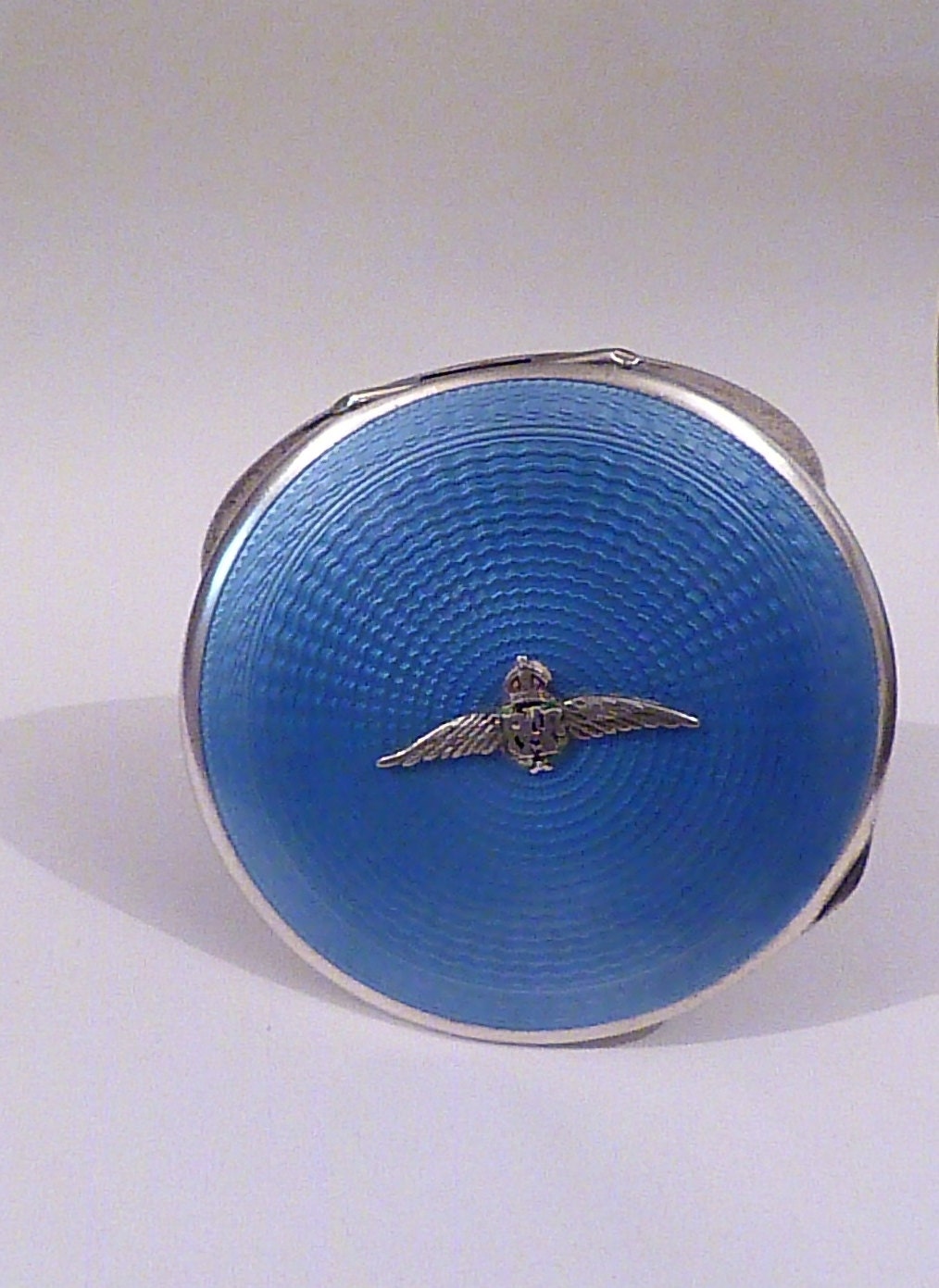 Rare sterling silver Art Deco R A F guilloche powder compact silver ...