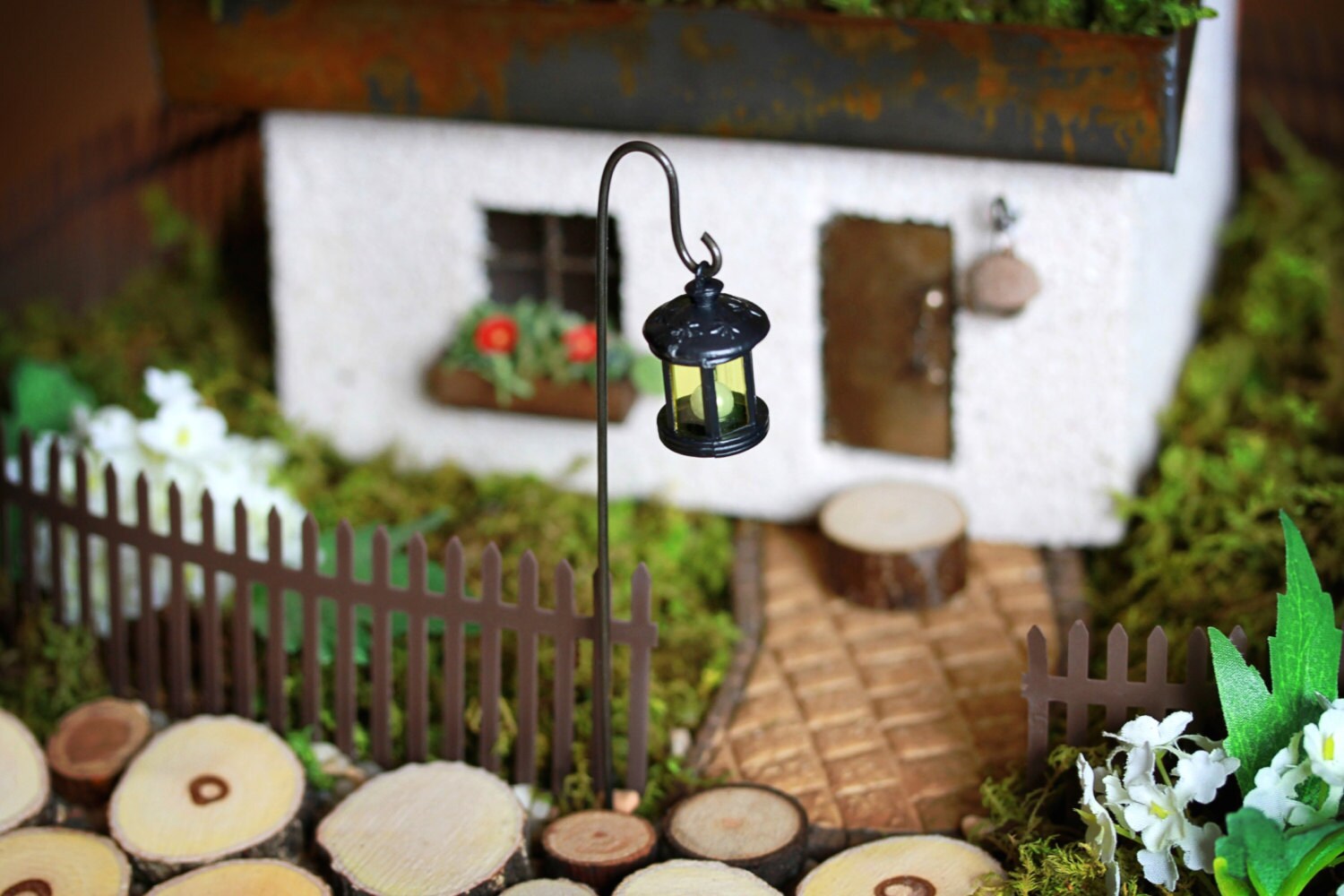 Fairy Garden Handcrafted Lantern with decorative candle