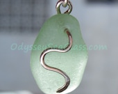 SATIN and SURF - Peruvian Beaches - Sea Glass Necklace Pendant - Odyssey LINJE Jewelry - Silver Wire Wrap - LJ0006