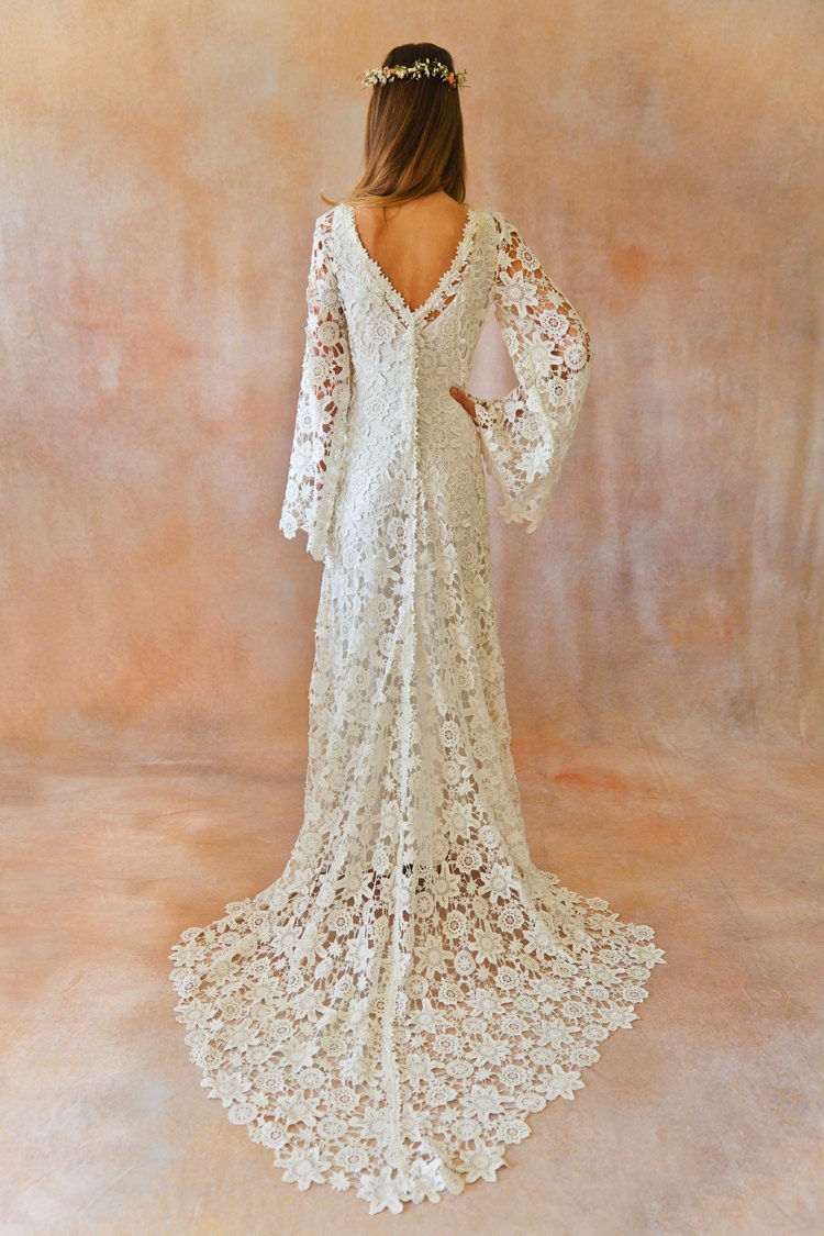 BOHO WEDDING DRESS. Bell Sleeve Simple by Dreamersandlovers