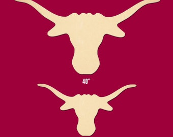 Texas Longhorn 20" x 6" and 40" x 12" Unfinished DIY Wood Craft To Sell Ready to Paint Wood Wooden Cutout