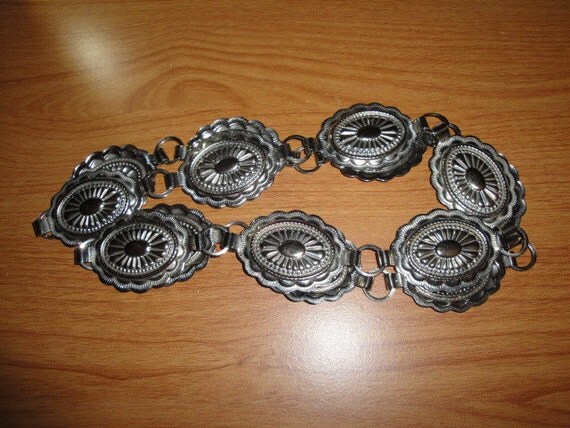 Womens Vintage Silver Toned Metal Concho Chain Belt by BathoryZ