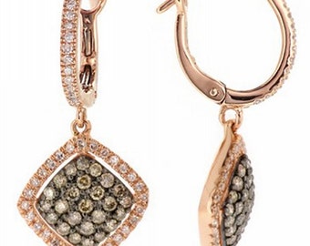 1.93ct Diamond Hanging Drop Earrings 18k Rose Pink Gold