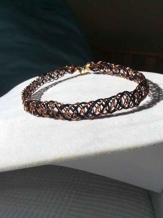 Black and Brass wire choker necklace by KDJewels on Etsy