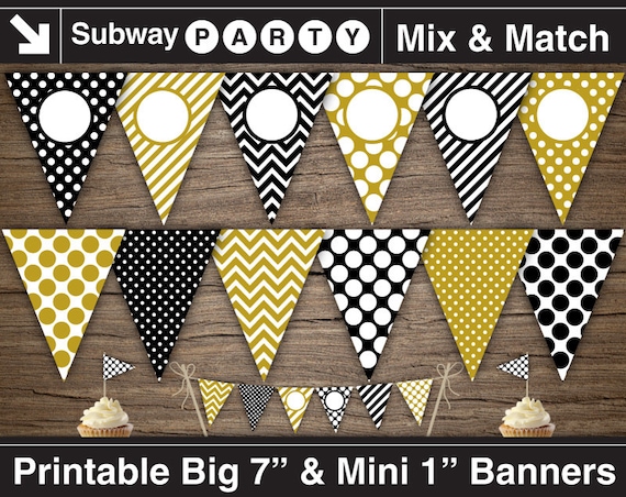 gold black and white adult party printable banner and mini