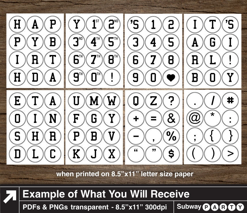 Printable Black Letters & Numbers in 2.5 Circles.