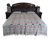 Indain Bed Cover Mughal Inspired KOHINOOR Print 100% Cotton Bedding Bedspread