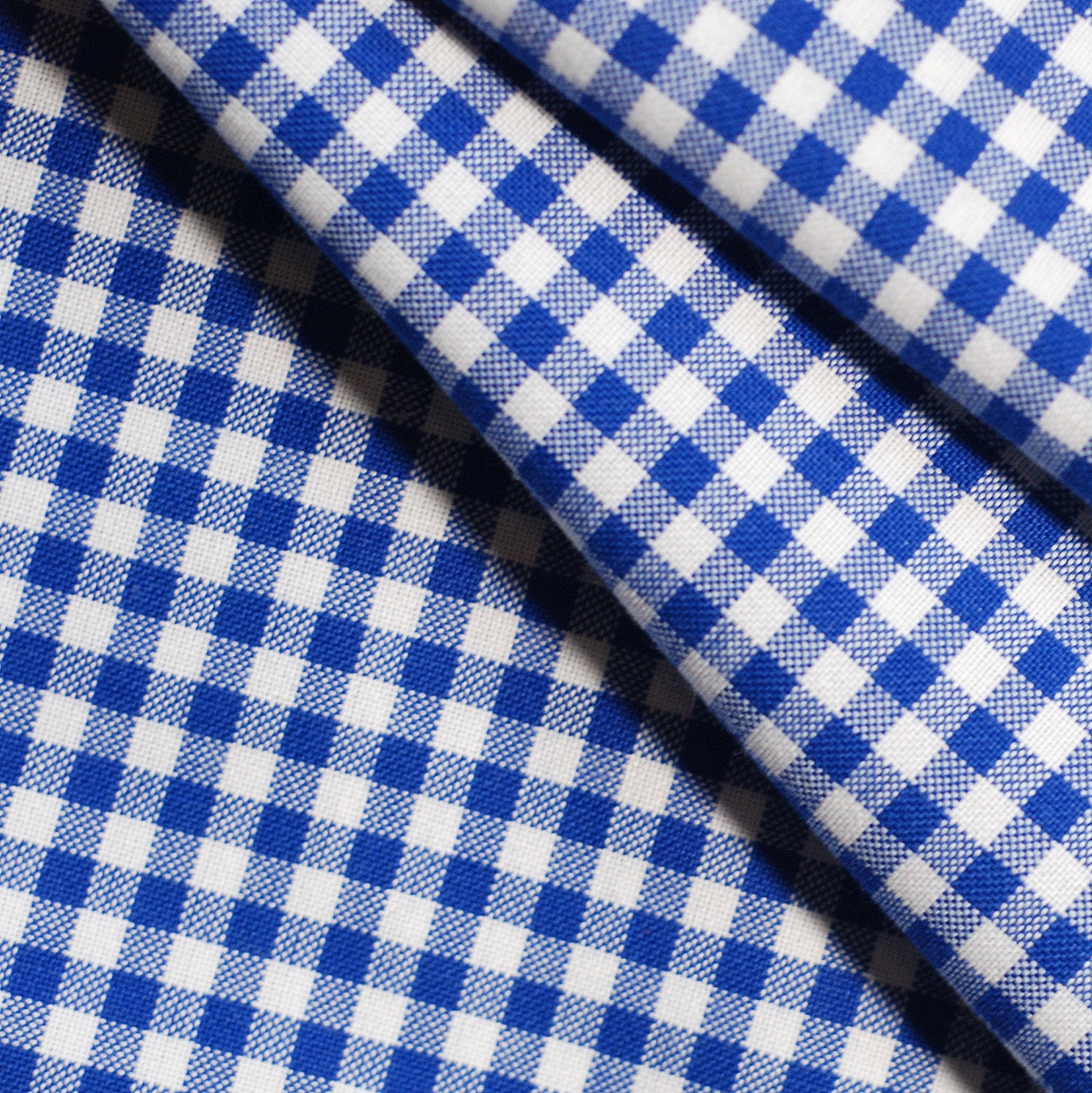 Royal Blue & White medium check fabric half by fabricsandfrills