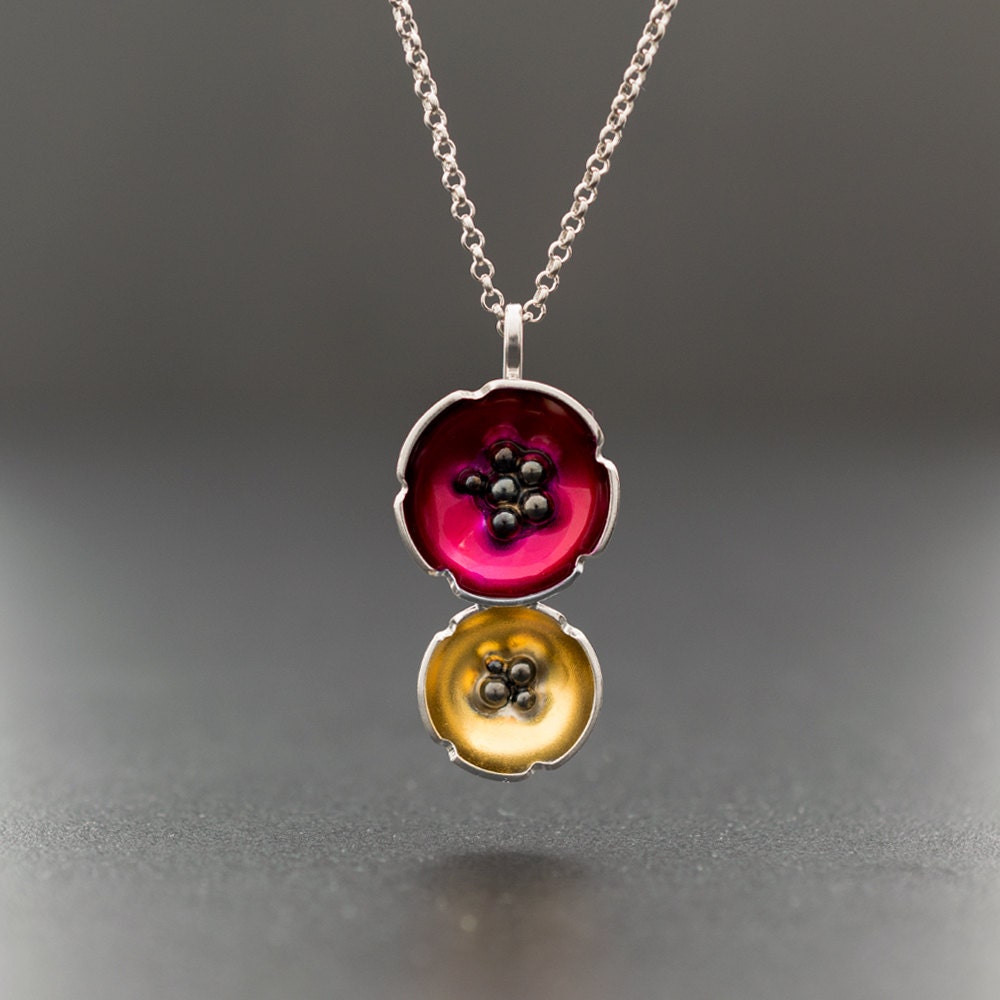Enamel pendant flower necklace statement by emmanuelaGR on Etsy