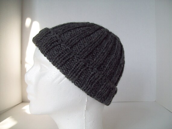 Gray wool hat/ 100% wool hat/ men's hat/ ribbed beanie/