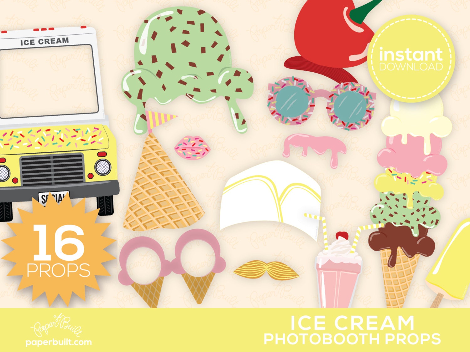 Ice Cream Photo Booth Props Photobooth Foto by