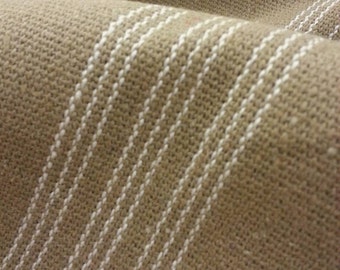 SALE Grain Sack Fabric By The Yard - Farmhouse Tan Fabric - Cream 9 Stripe - 54" Wide - Upholstery Weight - WAS 14.99