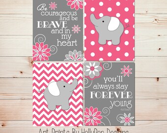 Pink Gray Nursery Art Nursery Wall Art Baby Elephant Nursery Art Prints Inspirational Nursery Art Toddler Girls Room Modern Baby Girl #1272