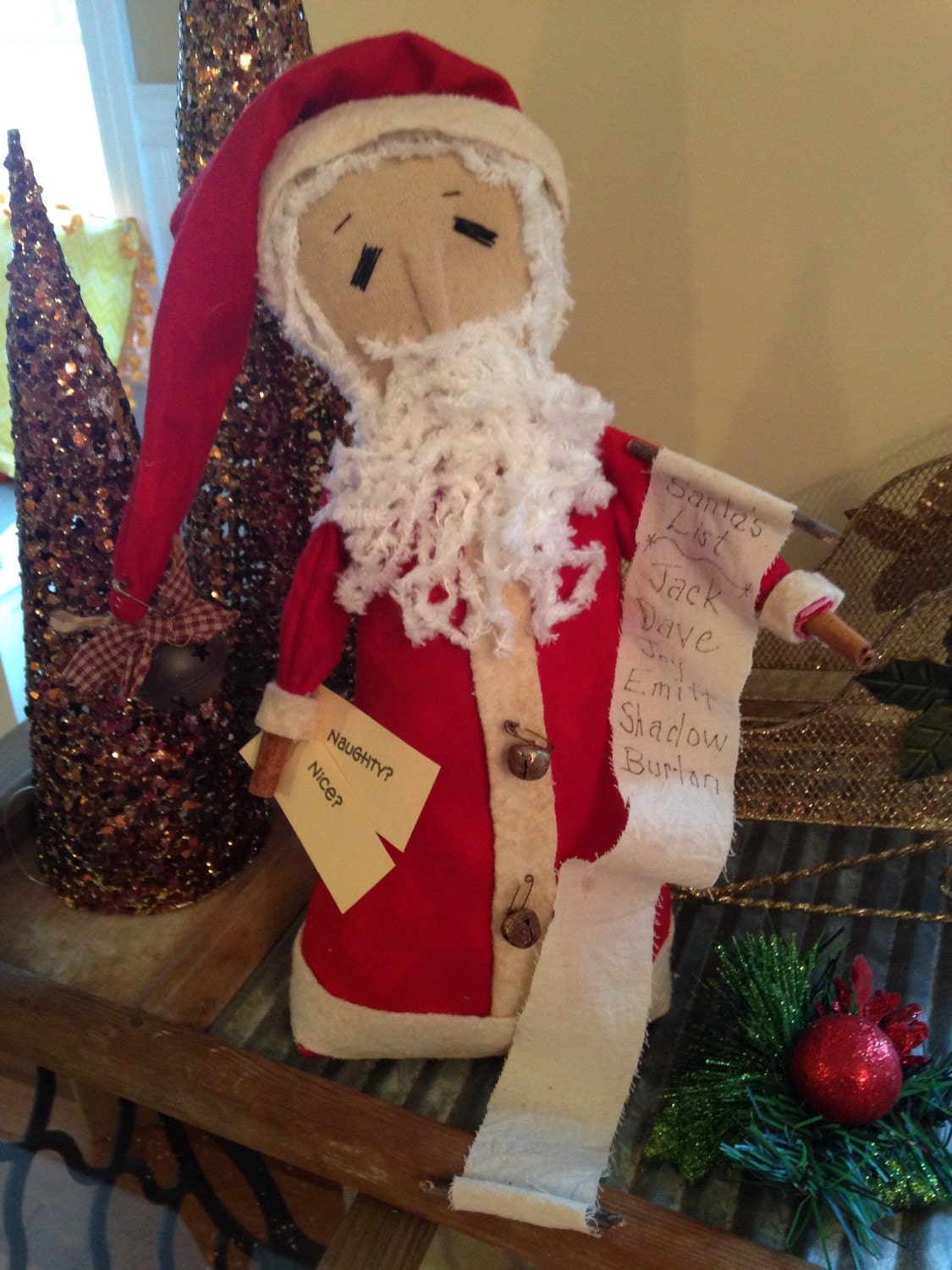 Primitive Christmas Santa with Naughty or Nice Personalized Christmas List