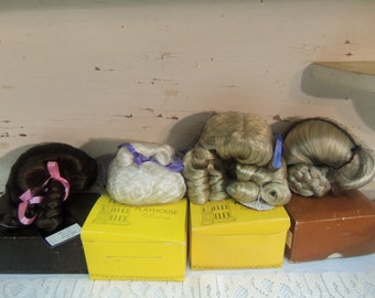 5 Vintage Doll Wigs Various Sizes and Colors 4 with Original Boxes C53