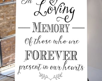 In Loving Memory, Wedding Sign, Memorial Table, 8x10 and 5X7inches, Printable, INSTANT DOWNLOAD your wedding Table Sign white suite