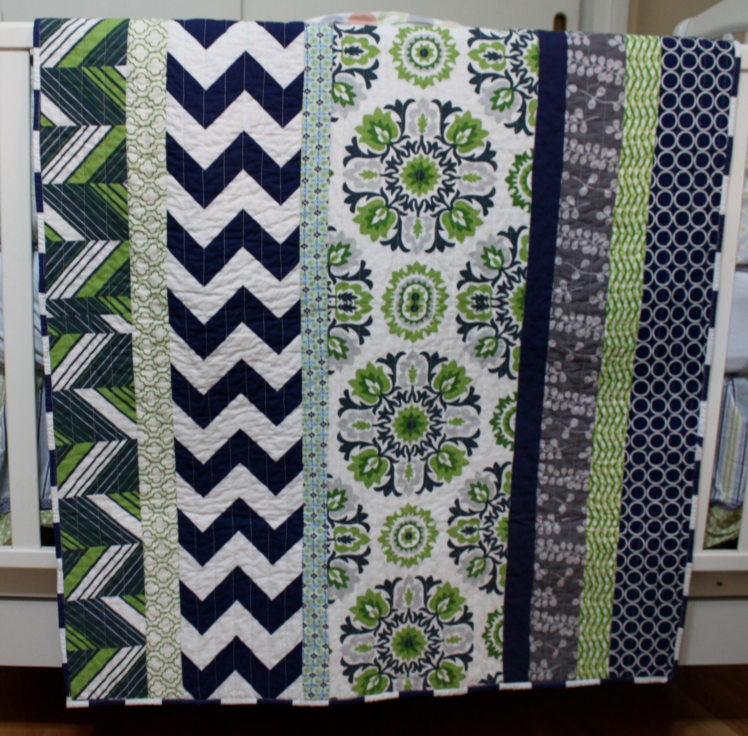 Baby Crib Quilt for Boys in Navy Blue and by PinkandGreenStripes