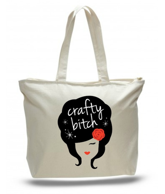 Crafty Bitch Extra Large Tote Bag in Natural by LoveYouALatteShop