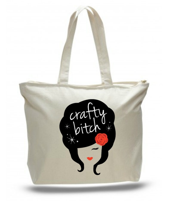 Crafty Bitch Extra Large Tote Bag in Natural by LoveYouALatteShop