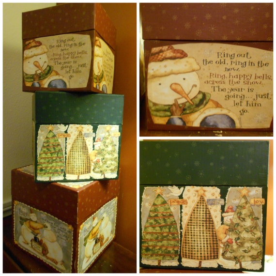 Country Christmas Decor Vintage Snowman Stacking Bobs Boxes Holiday ...