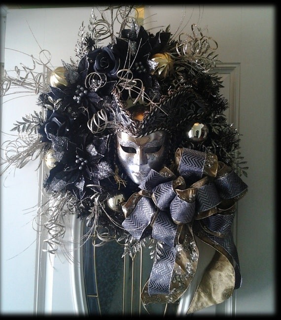 MARCO POLO Masquerade Mask Black Silver & Gold bridal