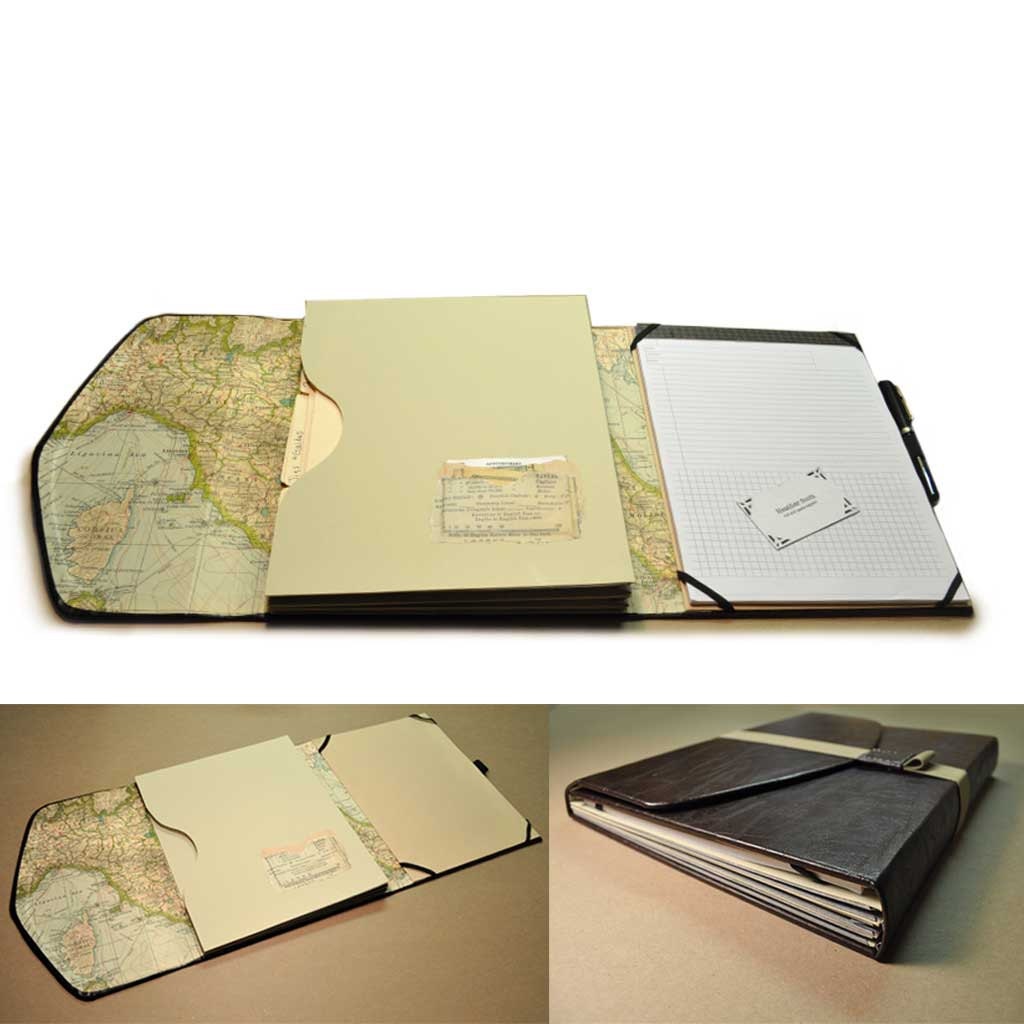 Faux leather file organizer with expandable pockets notepad