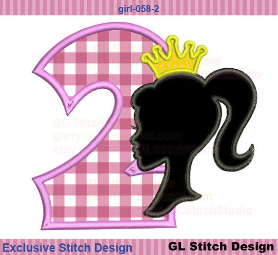 Barbie 2nd birthday embroidery applique design by GLStitchStudio