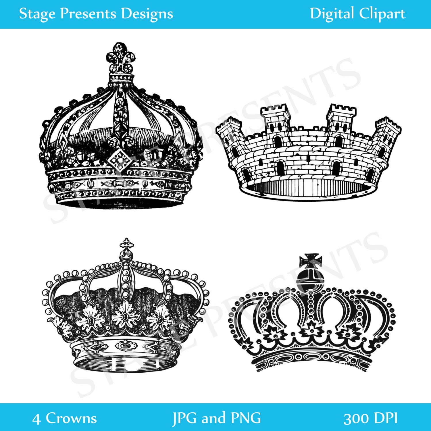 Vintage Crowns Digital Clipart Instant Download Commercial