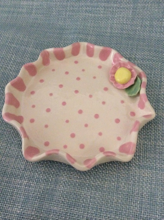 Small ceramic dish with pink flower by on Etsy