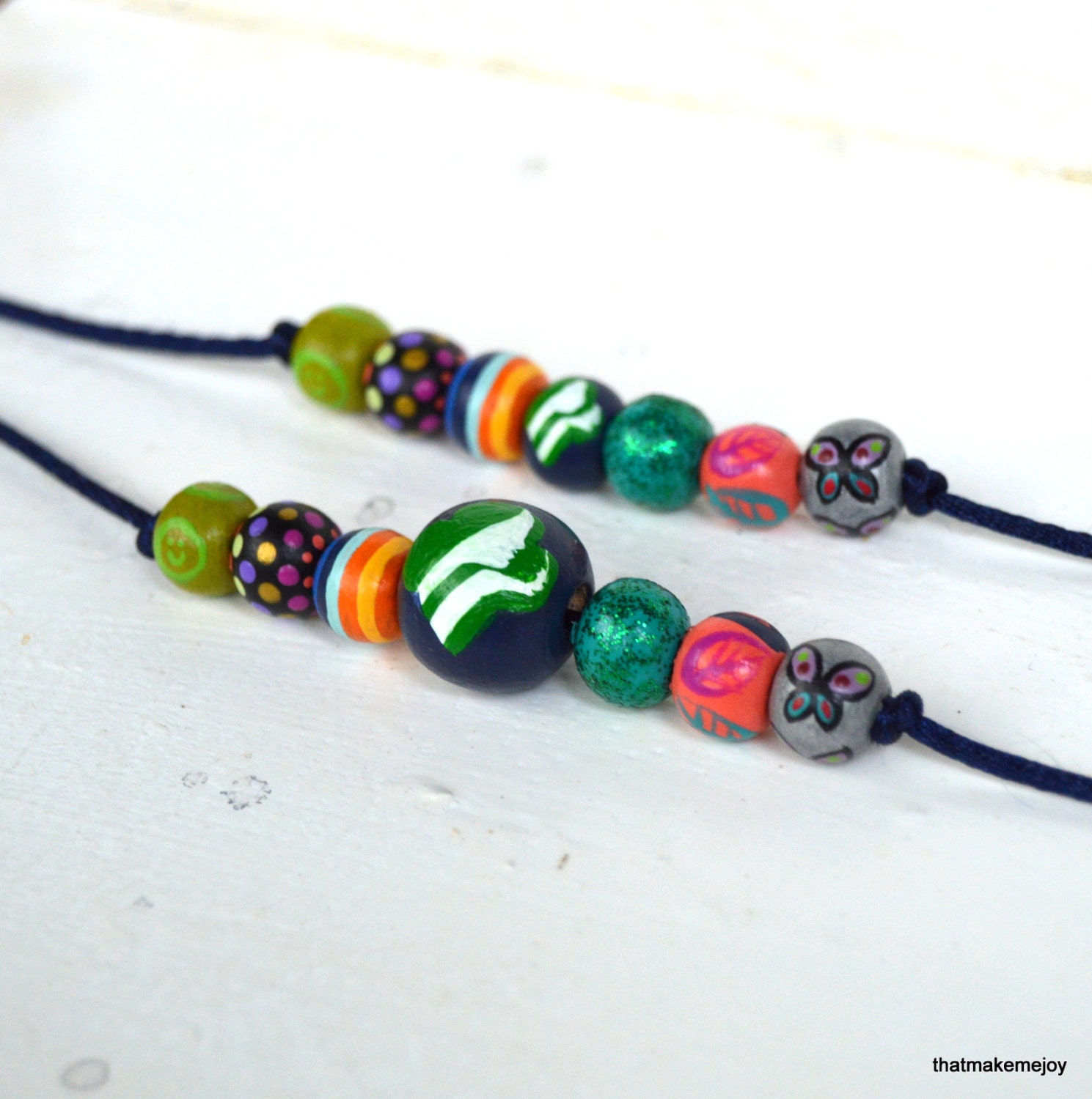 Custom OOAK Hand Painted Wood Bead Girl Scout Logo Pattern