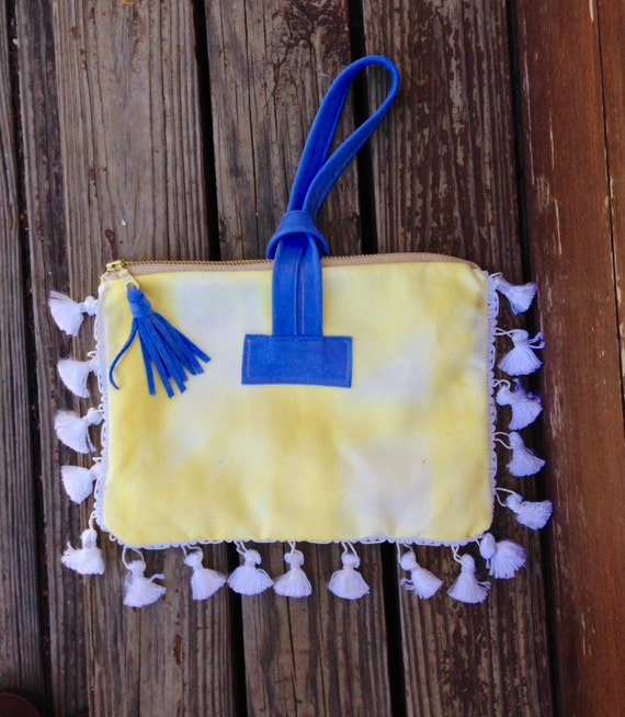 Yellow tassel clutch summer clutch gift for mom by melmaxdesigns
