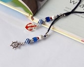 Sophisticated Summer Book Thong Bookmark with anchor and rudder silver charm Blue Red Beaded Book Thong, Teacher appreciation gift Sophisticated Summer Book Thong Bookmark with anchor and rudder silver charm Blue Red Beaded Book Thong, Teacher appreciation gift
