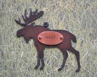 Rustic Rusty Rusted Recycled Metal Custom Personalized MOOSE Ornament or Magnet