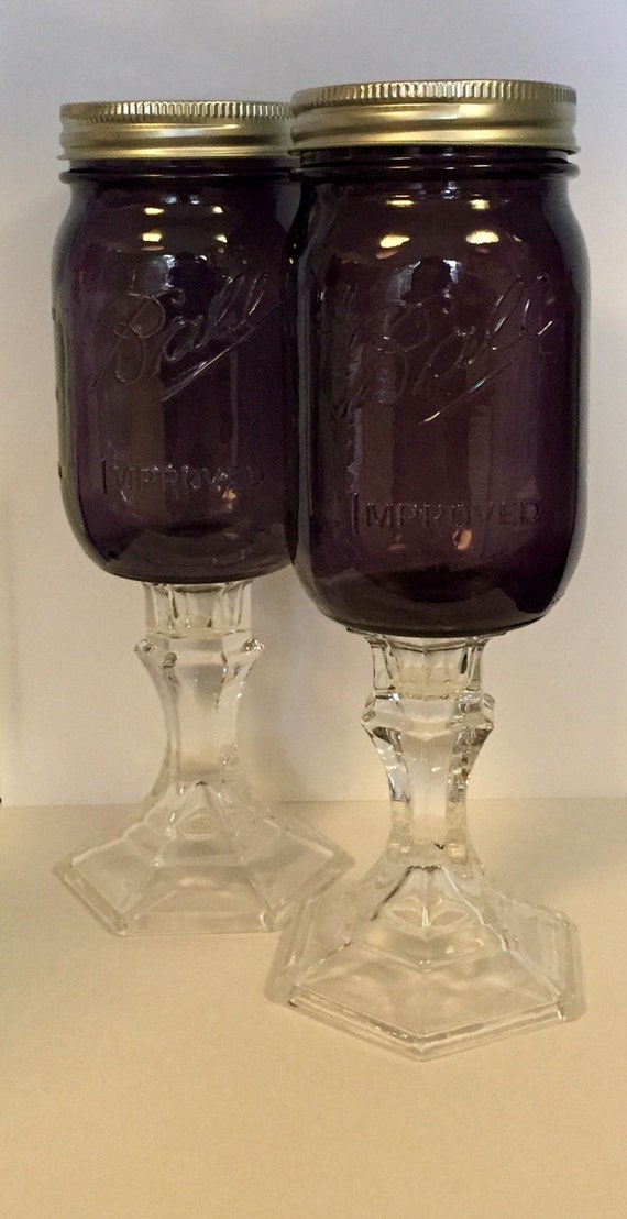 Items similar to Purple Heritage Mason Jar Wine Glasses. Redneck Wine